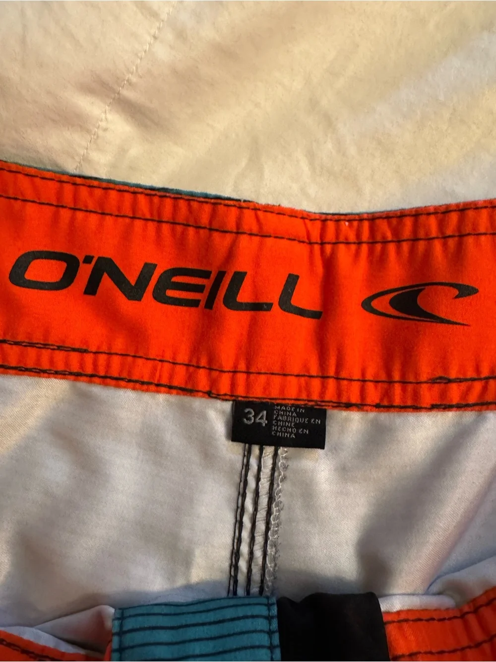 O’Neill Men's Striped Red & Teal Swim/ Board Trunks size 34 Coastal